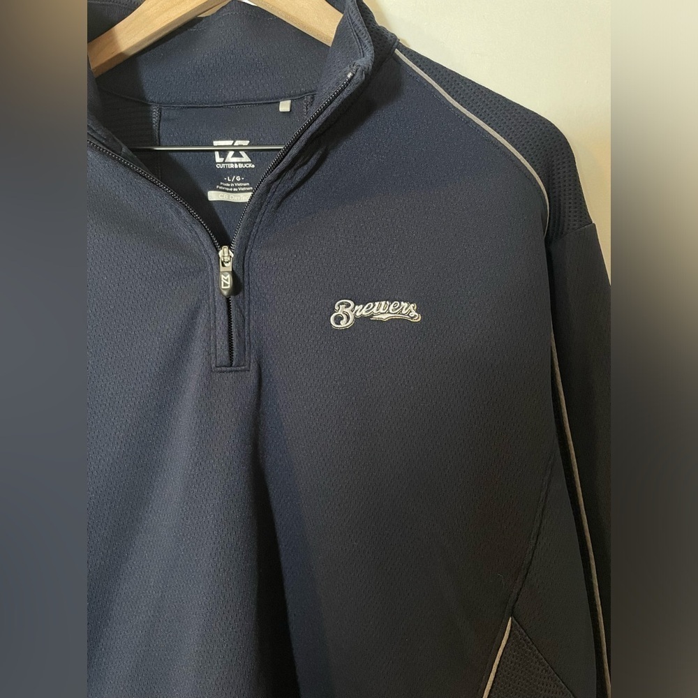 Cutter & Buck Brewers CB DryTec Blue 1/4 Zip Mens Size Large MLB Milwaukee EUC - Picture 3 of 7
